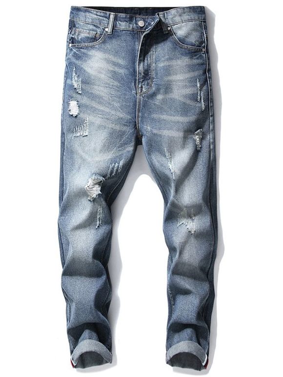 Pantalon Déchiré en Denim - Bleu Toile de Jean 38