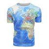 T-shirt 3D Carte Imprimée à Manches Courtes - Bleu XS