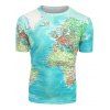 T-shirt 3D Carte Imprimée à Manches Courtes - Turquoise Moyenne 2XL