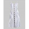 Robe Boutonnée Rayée à Bretelle avec Poche - Blanc XL