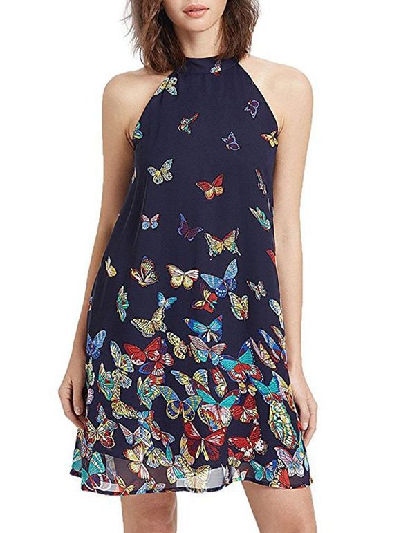 Mini robe tunique à imprimé papillons - Noir M