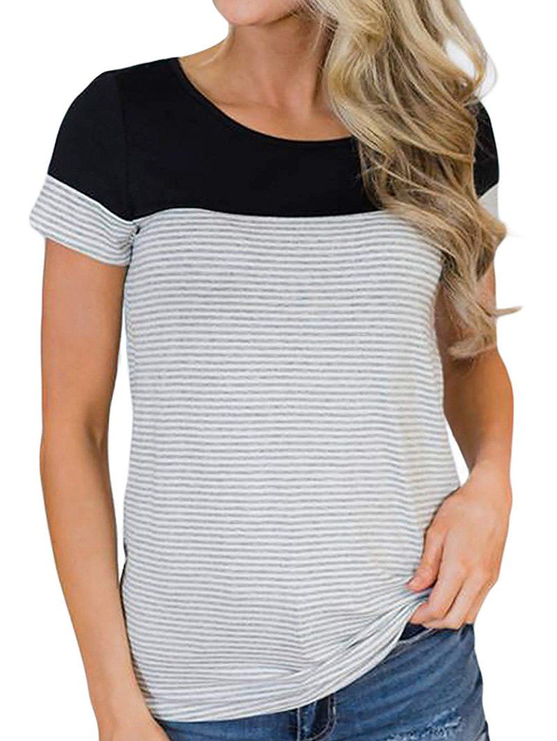 

Contrast Panel Striped Tee, Black
