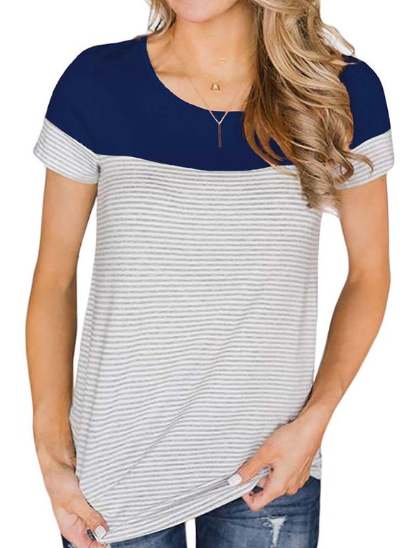 T-shirt Rayé Panneau Contrasté - Bleu Marine XL