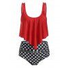Tummy Control Tankini Swimsuit Striped Print Swimwear U Neck Mix and Match Summer Beach Bathing Suit - RED M