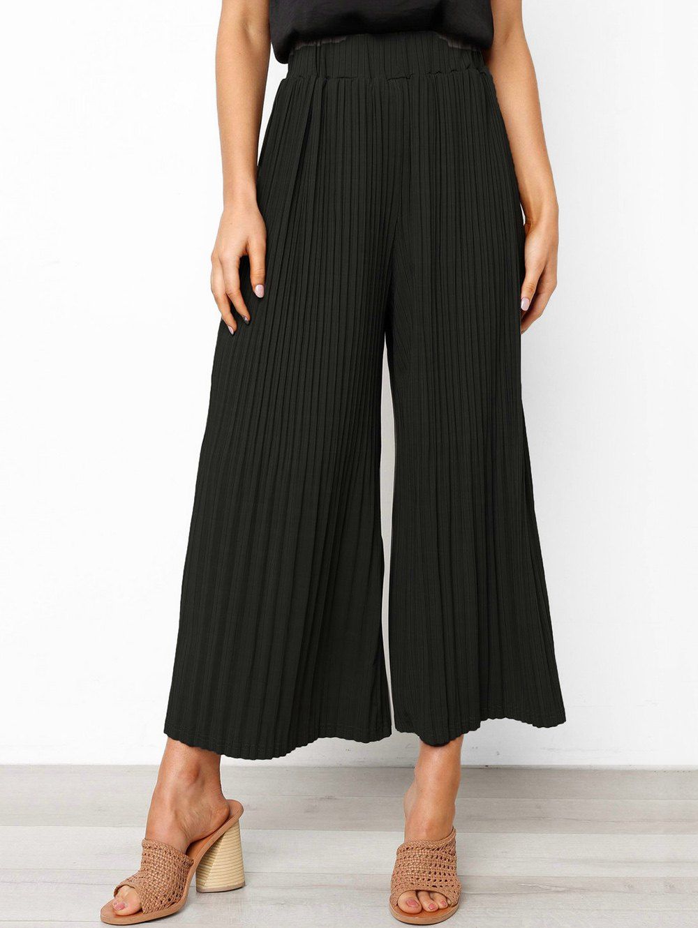 [17% OFF] 2021 High Waisted Pleated Wide Leg Pants In BLACK | DressLily