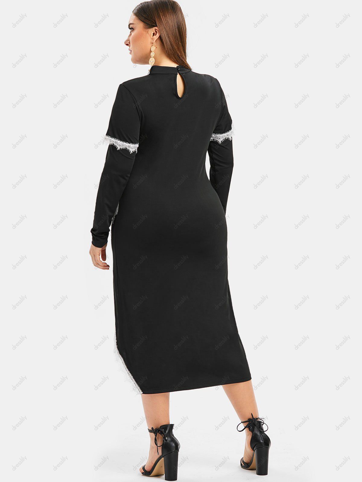 [35 OFF] 2020 Halloween Plus Size Cut Out Lace Insert Dress In BLACK