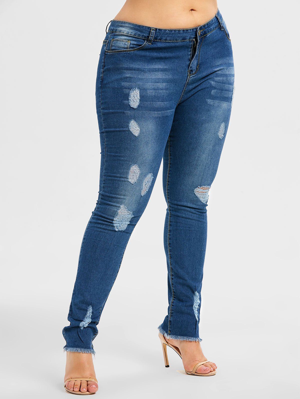 [17% OFF] 2021 Plus Size Ripped Denim Jeans In DENIM DARK BLUE | DressLily