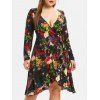 Robe Enveloppée Nouée Plante Imprimée de Grande Taille - multicolor L