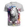 T-shirt Lion Imprimé à Manches Courtes - Nuage Gris S