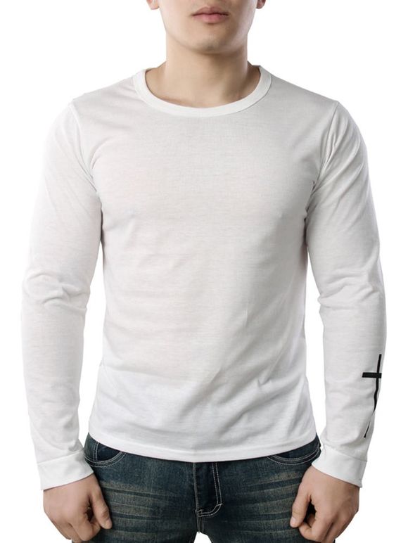 T-shirt Décoré de Lettre à Manches Longues - Blanc S