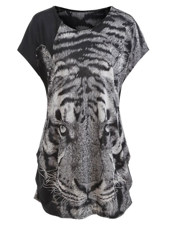 T-shirt à imprimé tigre froncé - Noir ONE SIZE