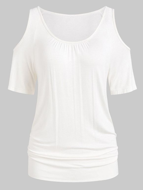 T-Shirt à Épaules Dénudées avec Col Rond - Blanc 2XL