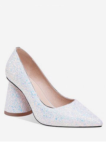 Sequins Decoration Chunky Heel Pumps