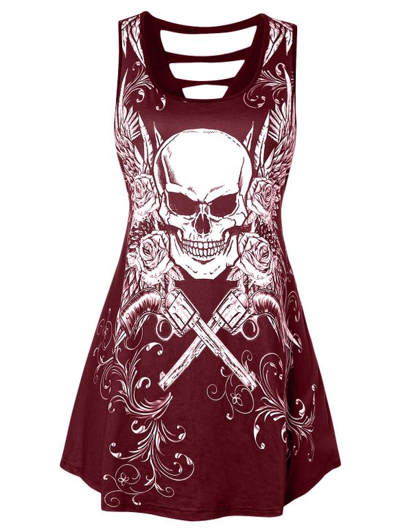 Débardeur Découpé Crâne Imprimée Grande Taille - Rouge Vineux 3X