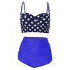 Ensemble de Bikini Taille Haute à Pois à Armature - Bleu L