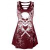 Débardeur Découpé Crâne Imprimée Grande Taille - Rouge Vineux 3X