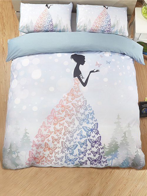 41 Off 2020 Butterfly Girl Print 3pcs Bedding Set In Powder Blue