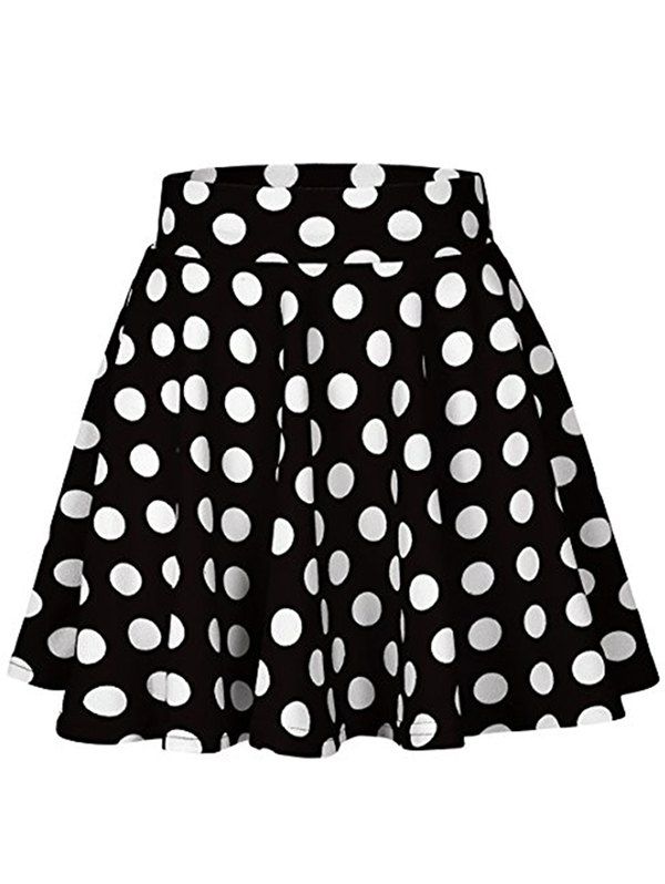 Polka Dot High Waist Flare Skirt - BLACK XL