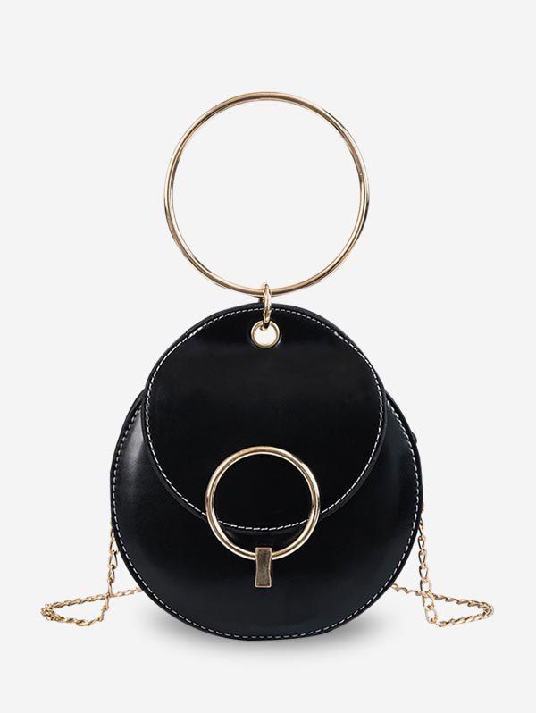 Round Ring Design Metal Chain Shoulder Bag - BLACK 