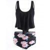 Tummy Control Tankini Swimwear Flower Swimsuit Ruched Full Coverage Flounce Beach Bathing Suit - BASKET BALL ORANGE S