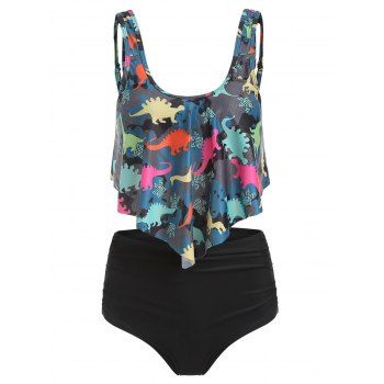 sun moon star print lace up tummy control tankini swimwear