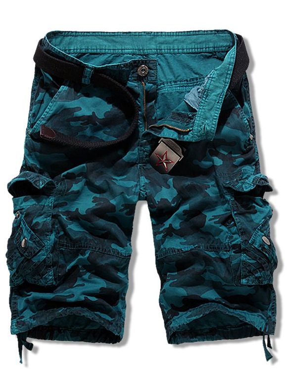 Short cargo à poches imprimées camouflage - Paon Bleu 32