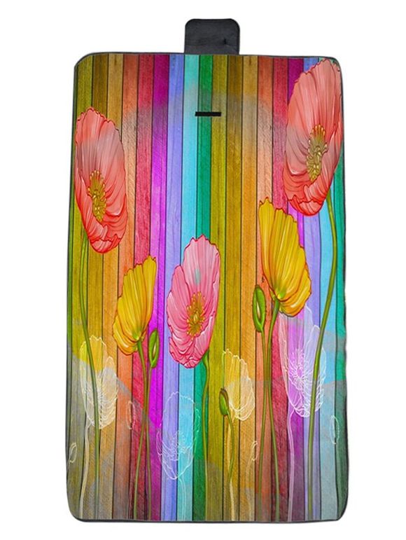 Couverture de Pique-Nique Imperméable à Imprimé Fleurs et Planches en Bois - multicolor 148*200