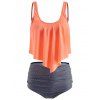 Tummy Control Tankini Swimsuit Striped Print Swimwear U Neck Mix and Match Summer Beach Bathing Suit - RED M