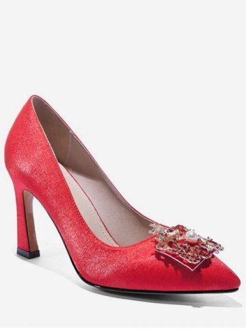 Dragon Phoenix Buckle Satin Pumps