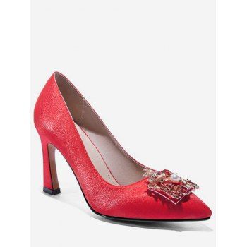 

Dragon Phoenix Buckle Satin Pumps, Red