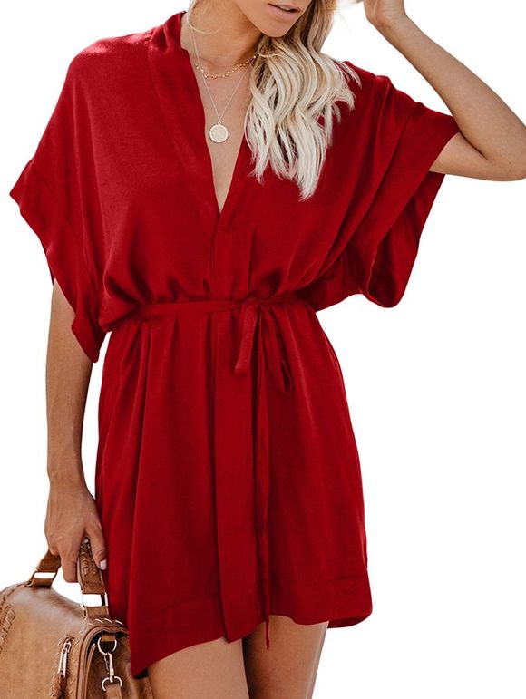 Chauve-souris robe courte avec surplis - Rouge Vineux S