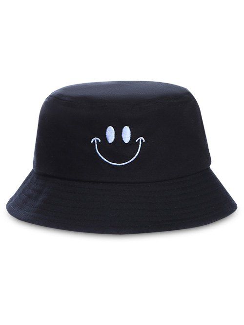 

Smile Face Embroidery Bucket Hat, Black