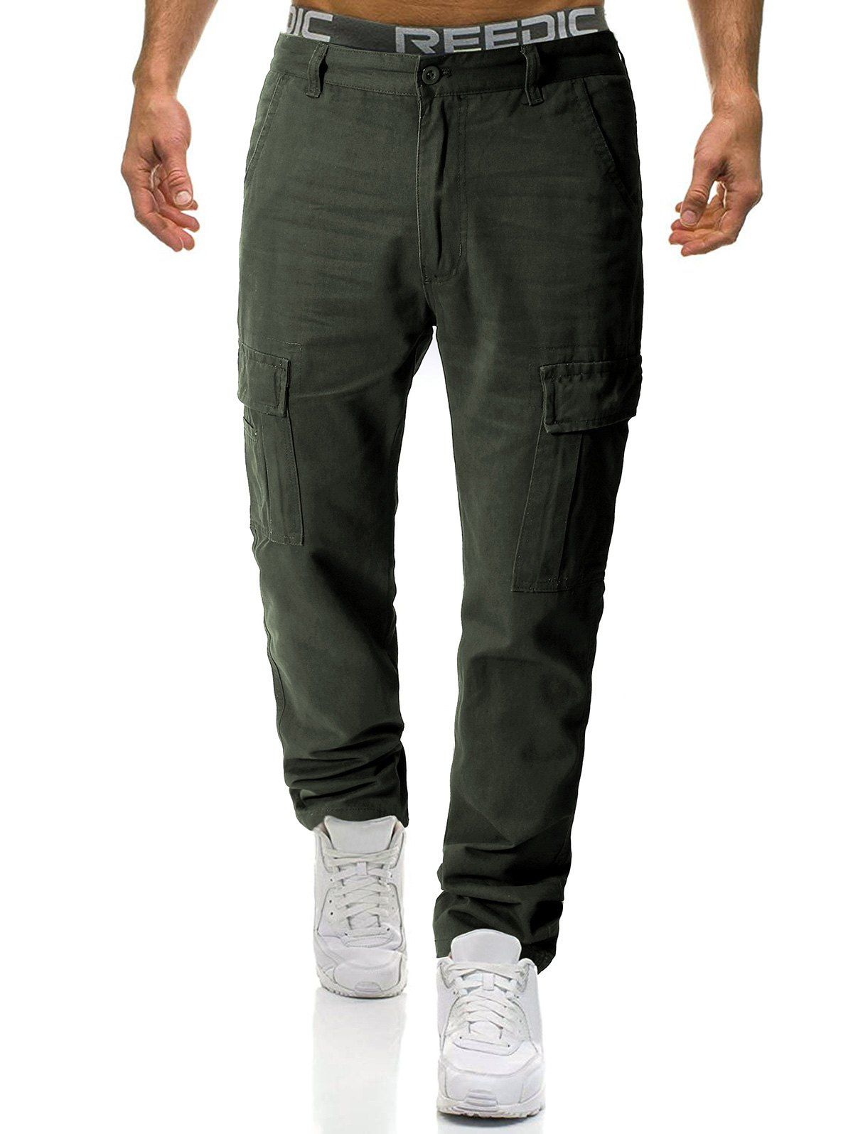 [41% OFF] 2021 Solid Flap Pockets Cargo Pants In ARMY GREEN | DressLily