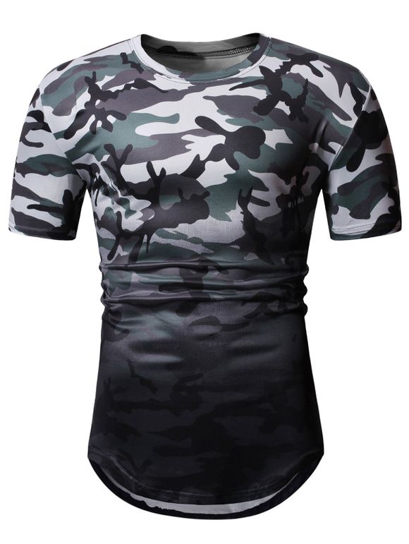T-shirt Camouflage Ombré Imprimé à Manches Courtes - Nuage Gris 2XL