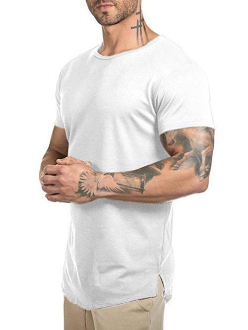 T-shirt Long Courbé en Couleur Unie - Blanc XL