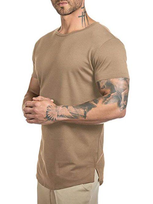 T-shirt Long Courbé en Couleur Unie - Kaki Foncé XL