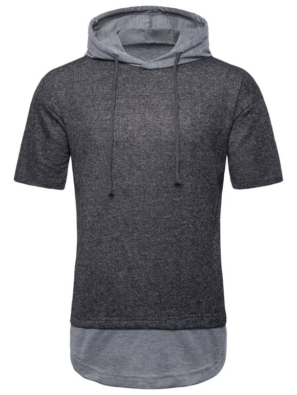 T-shirt à Capuche en Couleur Jointive à Cordon - Cendre gris XL