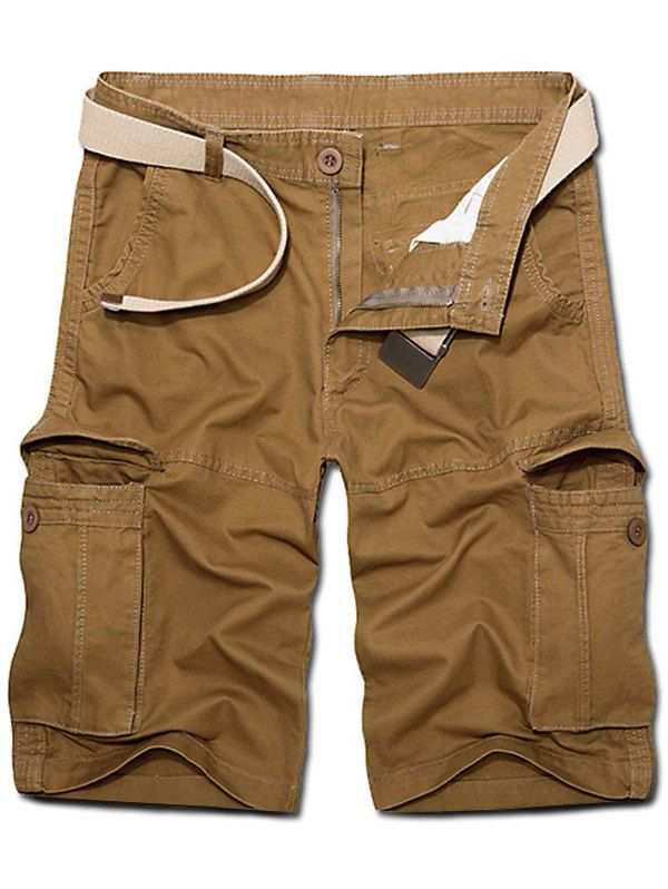 

Pockets Button Fly Cargo Shorts, Light brown