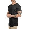 T-shirt Long Courbé en Couleur Unie - Noir S