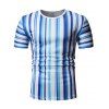 T-shirt Décontracté Rayé Imprimé à Manches Courtes - Bleu de Ciel 2XL