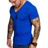 T-shirt de Couleur Unie à Col V pour Homme - Bleu L