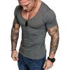 T-shirt de Couleur Unie à Col V pour Homme - Gris Foncé M