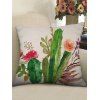 Housse de Coussin Décorative en Lin Motif Cactus Fleuris - multicolor W18 X L18 INCH