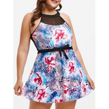

Plus Size Full Print Open Back Swimsuit, Multicolor