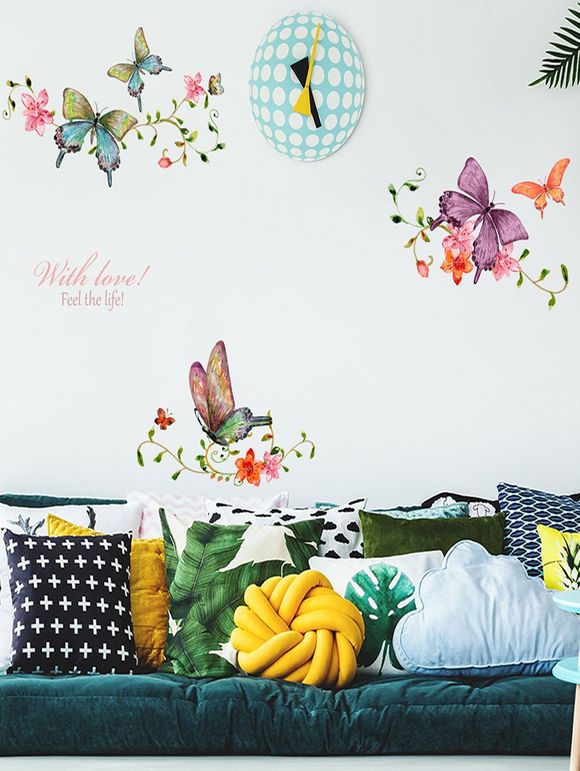 Autocollants Muraux à Imprimé Papillons et Fleurs - multicolor 