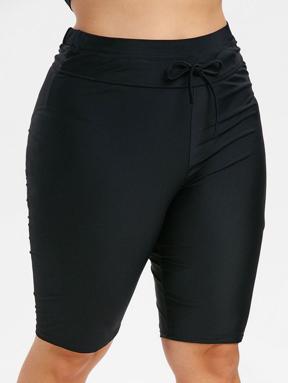 Plus Size Knee Length Drawstring Swim Pants - BLACK 3X