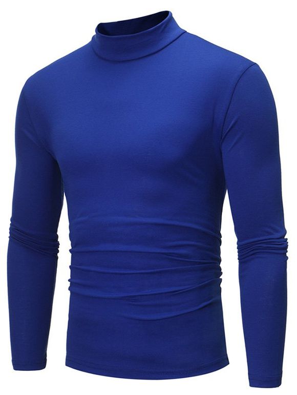 T-shirt en Couleur Unie à Manches Longues - Bleu profond XL