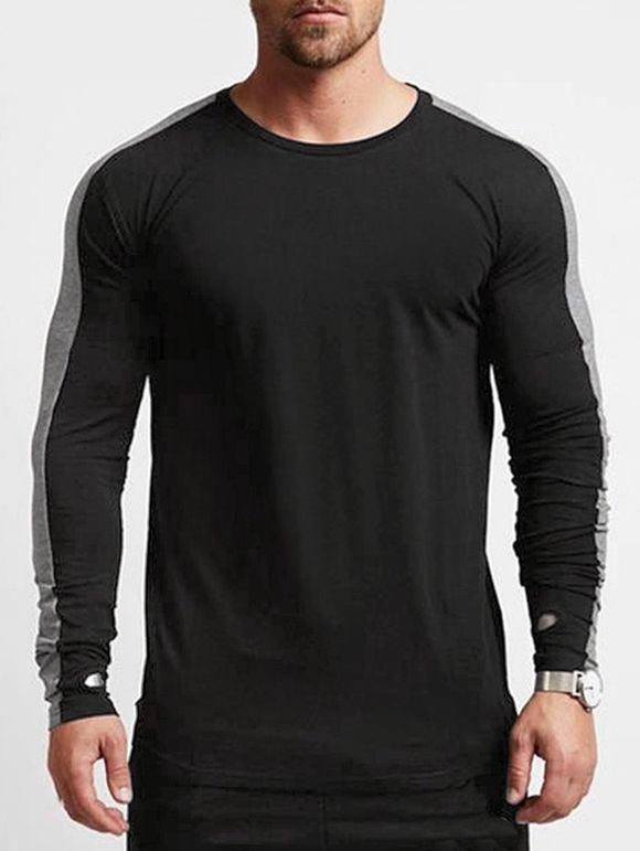 T-shirt Panneau avec Trou à Manches Longues - Noir 3XL
