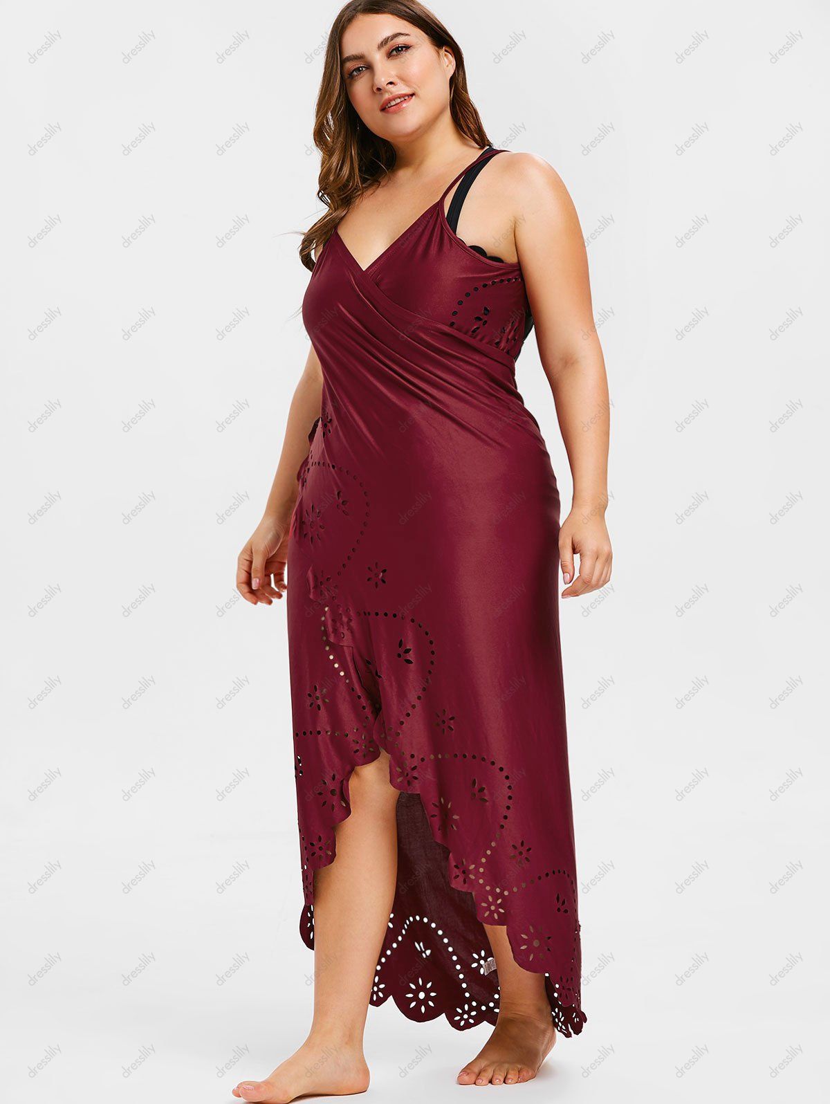 Photo Gallery Plus Size Laser Cut Wrap Cover Up Dress