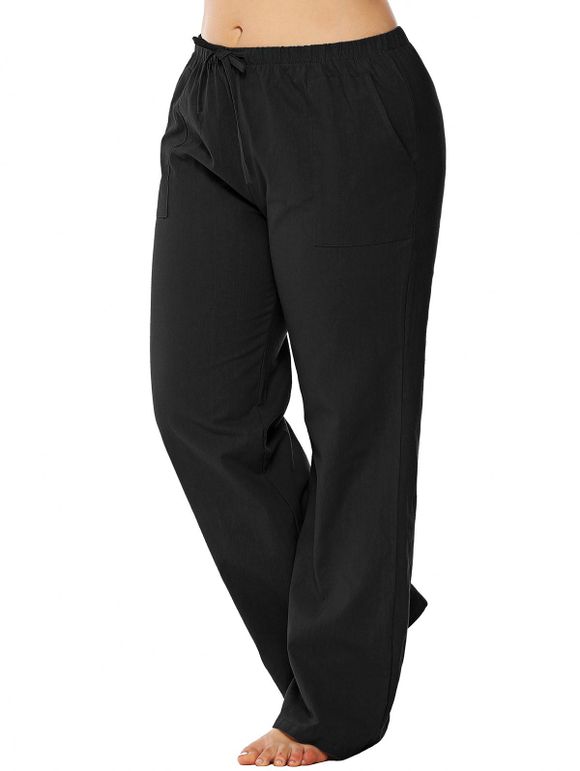 Pantalon Taille à Cordon de Grande Taille à Jambe Large - Noir 3X
